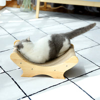HKM-6417981 U-Shaped Corrugated Cat Scratcher with Pine Wood Base and Catnip Feature