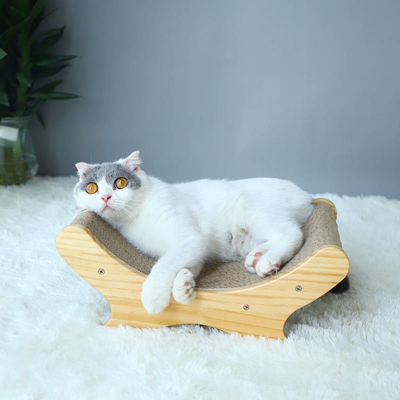 HKM-6417981 U-Shaped Corrugated Cat Scratcher with Pine Wood Base and Catnip Feature