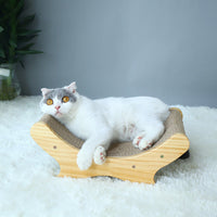 HKM-6417981 U-Shaped Corrugated Cat Scratcher with Pine Wood Base and Catnip Feature