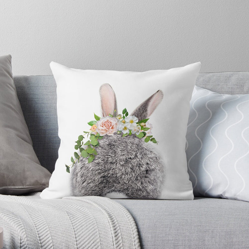 HKM-641875 Easter Cartoon Rabbit Print Plush Pillow Cover, 45x45cm Cushion Case