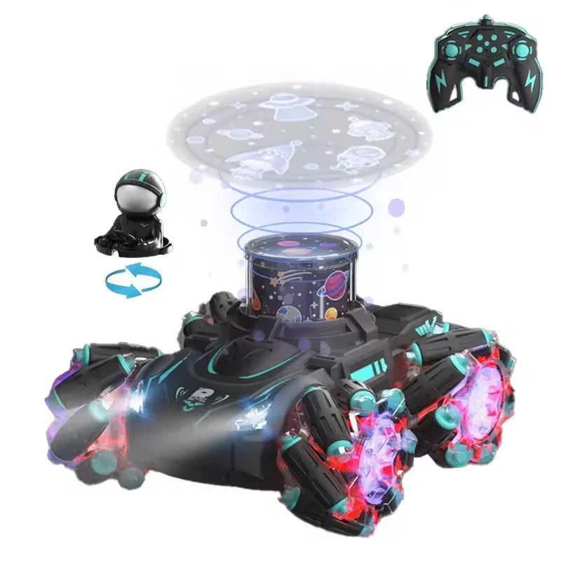 HKM-642067 Colorful Projection Stunt Car with Lights and Music, 360° Rotation, Remote Control, Suitable for Ages 5 and Up