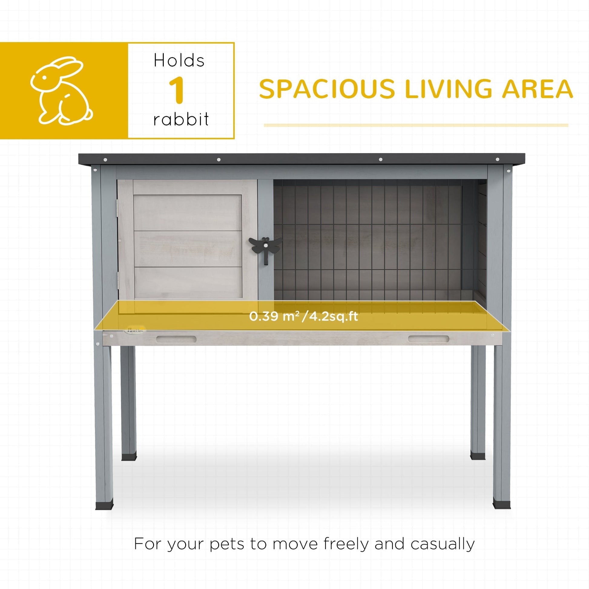 HKM-6421437 Compact Elevated Rabbit Hutch with Asphalt Roof and Removable Tray for Easy Cleaning