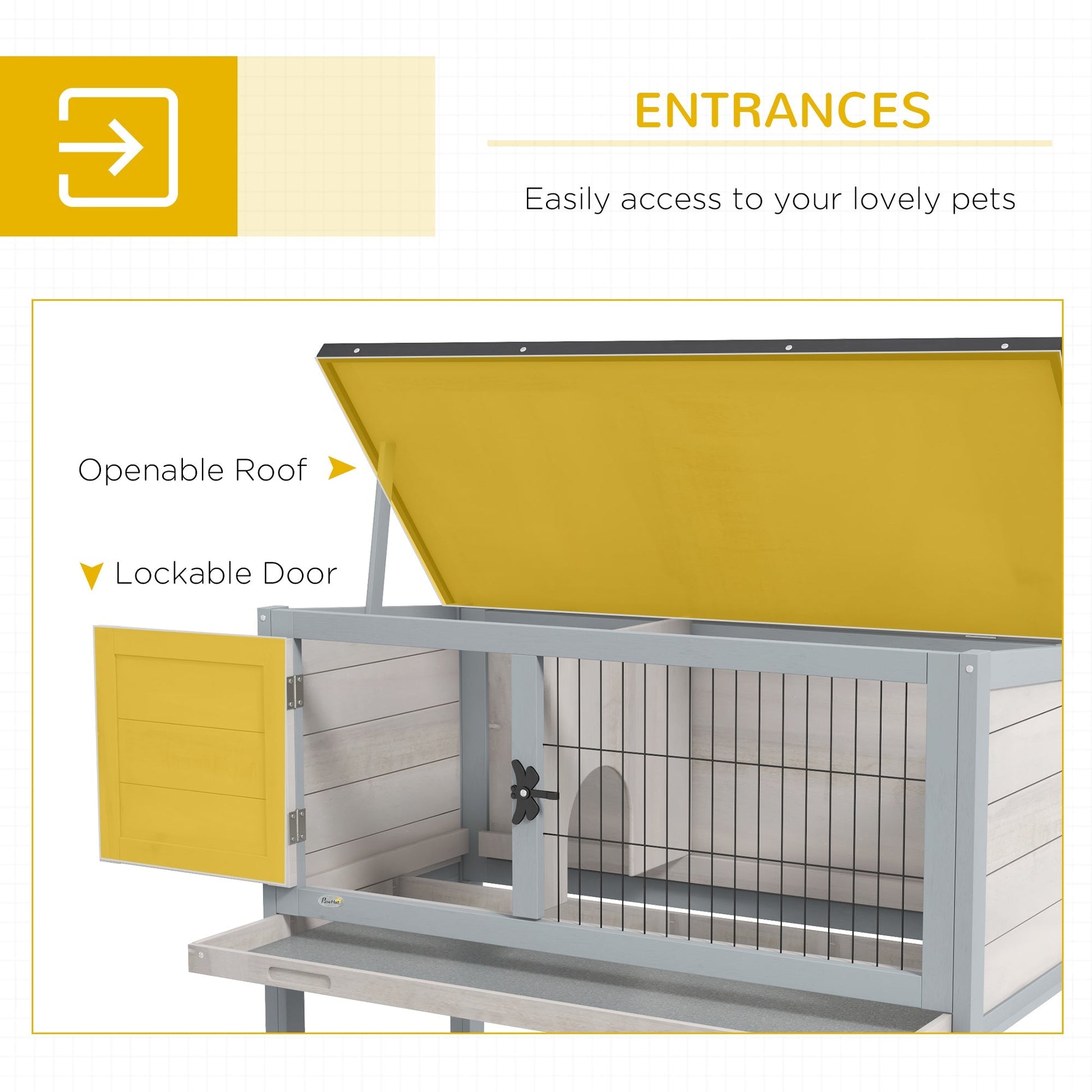 HKM-6421437 Compact Elevated Rabbit Hutch with Asphalt Roof and Removable Tray for Easy Cleaning
