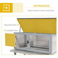 HKM-6421437 Compact Elevated Rabbit Hutch with Asphalt Roof and Removable Tray for Easy Cleaning