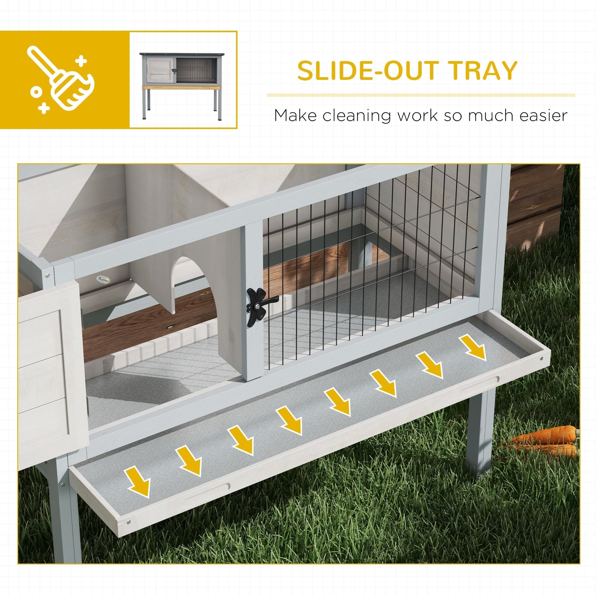 HKM-6421437 Compact Elevated Rabbit Hutch with Asphalt Roof and Removable Tray for Easy Cleaning