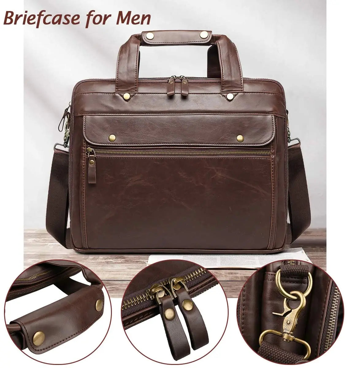 HKM-642195 Stylish Waterproof Leather Laptop Briefcase for Business and Travel
