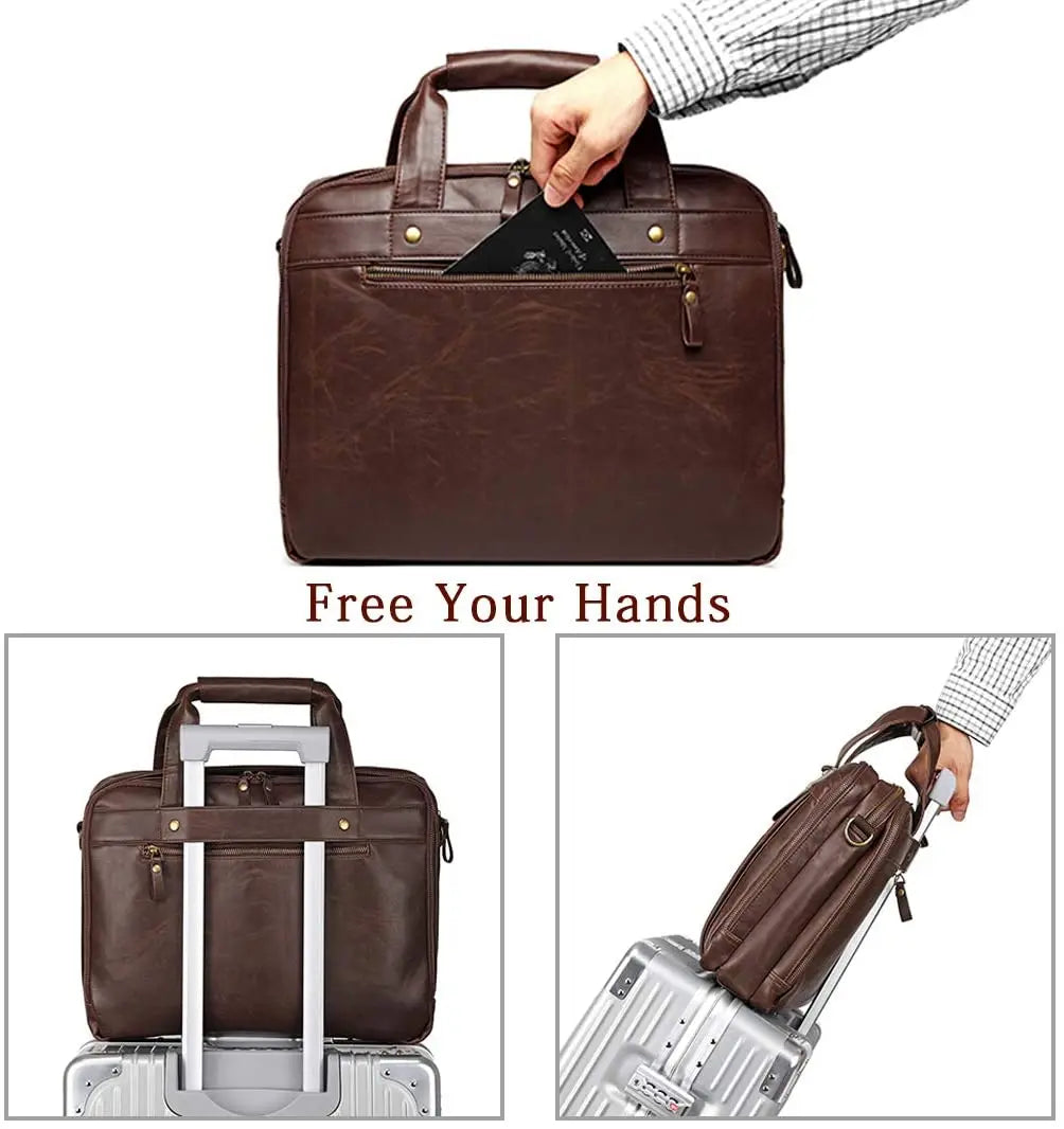 HKM-642195 Stylish Waterproof Leather Laptop Briefcase for Business and Travel
