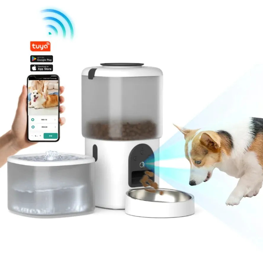 HKM-642259 Automatic 2-in-1 Pet Water Dispenser and Food Feeder with Camera and Microchip Technology