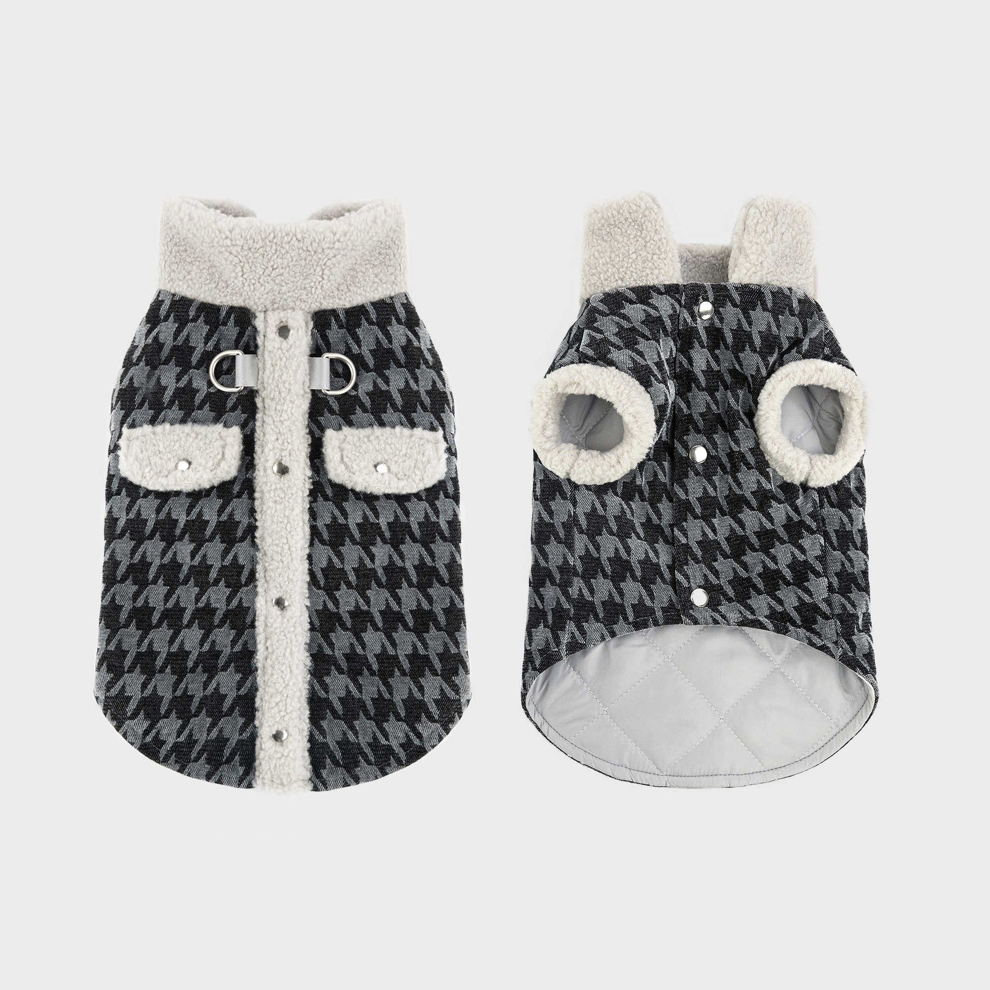 HKM-6423357 Houndstooth Cotton-Padded Jacket for Small Dogs - Warm and Cozy Pet Apparel