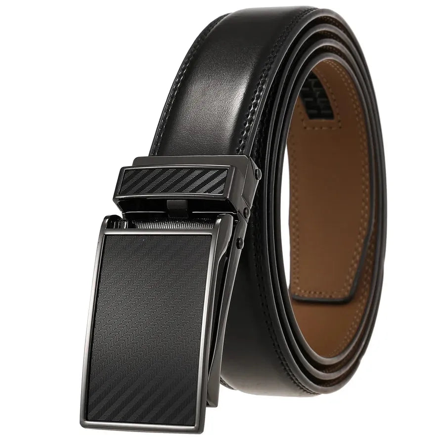 HKM-642515 Men's Genuine Leather Automatic Buckle Ratchet Belt - Custom Logo Option Available