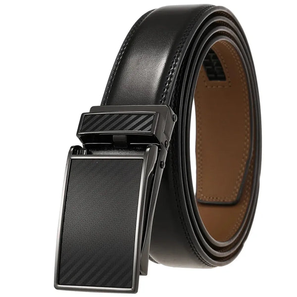 HKM-642515 Men's Genuine Leather Automatic Buckle Ratchet Belt - Custom Logo Option Available
