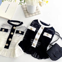 HKM-6425917 Classic Pet Skirt for Small Dogs - Summer Fashion in White and Black, Available in Various Sizes