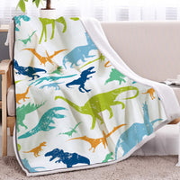 HKM-642643 Cute Dinosaur Sherpa Fleece Blanket – Soft, Warm Multi-Purpose Throw for Sofa, Office, Camping