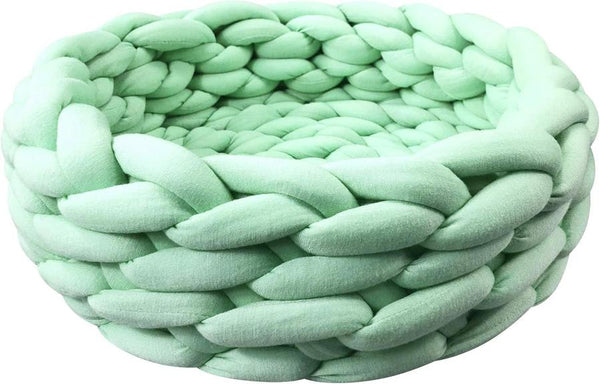 HKM-642643 Soft Cotton Knitted Round Pet Bed - Woven Basket Design for Cats and Small Dogs, Multi-Function, Machine Washable