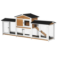 HKM-6427197 Spacious Wooden Rabbit Hutch with Double-Side Run, Leak-Proof Tray, and Ramp for Small Animals