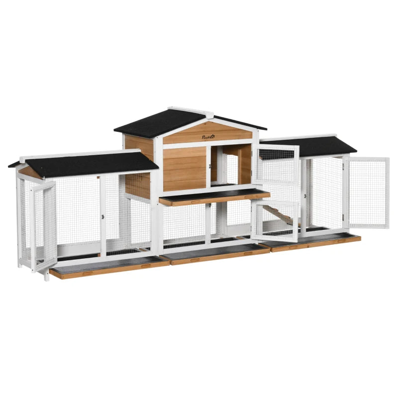 HKM-6427197 Spacious Wooden Rabbit Hutch with Double-Side Run, Leak-Proof Tray, and Ramp for Small Animals