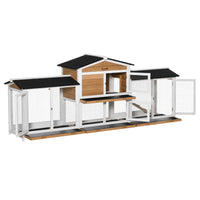 HKM-6427197 Spacious Wooden Rabbit Hutch with Double-Side Run, Leak-Proof Tray, and Ramp for Small Animals