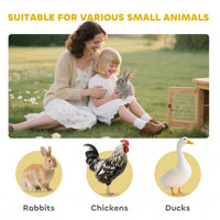 HKM-6427197 Spacious Wooden Rabbit Hutch with Double-Side Run, Leak-Proof Tray, and Ramp for Small Animals