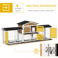 HKM-6427197 Spacious Wooden Rabbit Hutch with Double-Side Run, Leak-Proof Tray, and Ramp for Small Animals