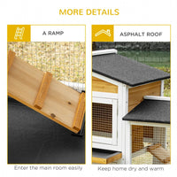 HKM-6427197 Spacious Wooden Rabbit Hutch with Double-Side Run, Leak-Proof Tray, and Ramp for Small Animals