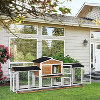 HKM-6427197 Spacious Wooden Rabbit Hutch with Double-Side Run, Leak-Proof Tray, and Ramp for Small Animals