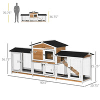 HKM-6427197 Spacious Wooden Rabbit Hutch with Double-Side Run, Leak-Proof Tray, and Ramp for Small Animals