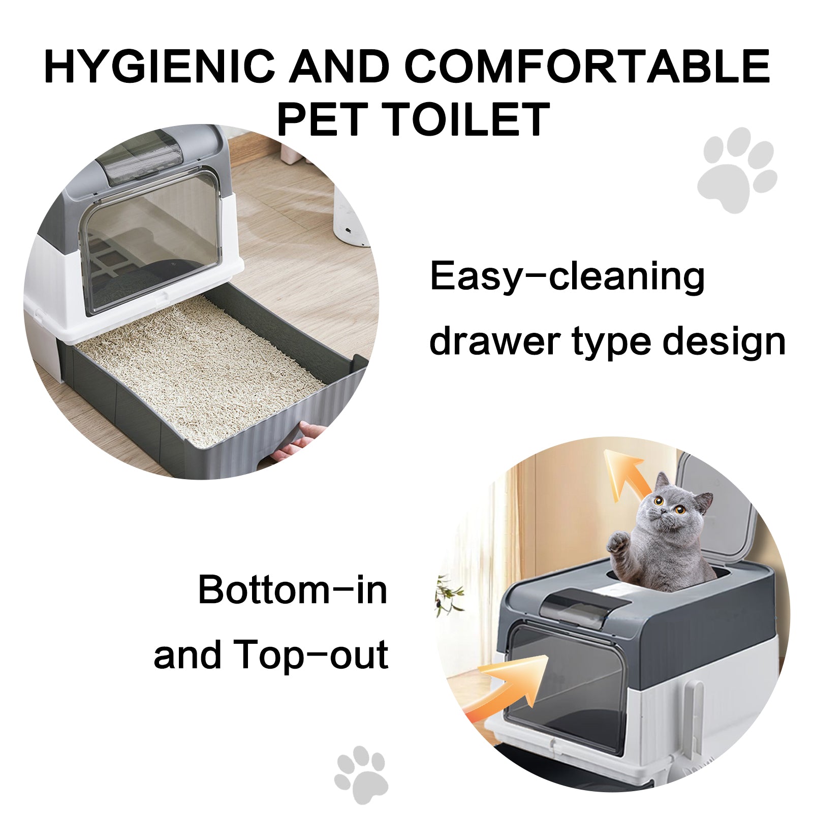 HKM-6428989 Spacious Cat Litter Box with Pull-Out Design - Leak Proof and Odorless for Easy Cleaning