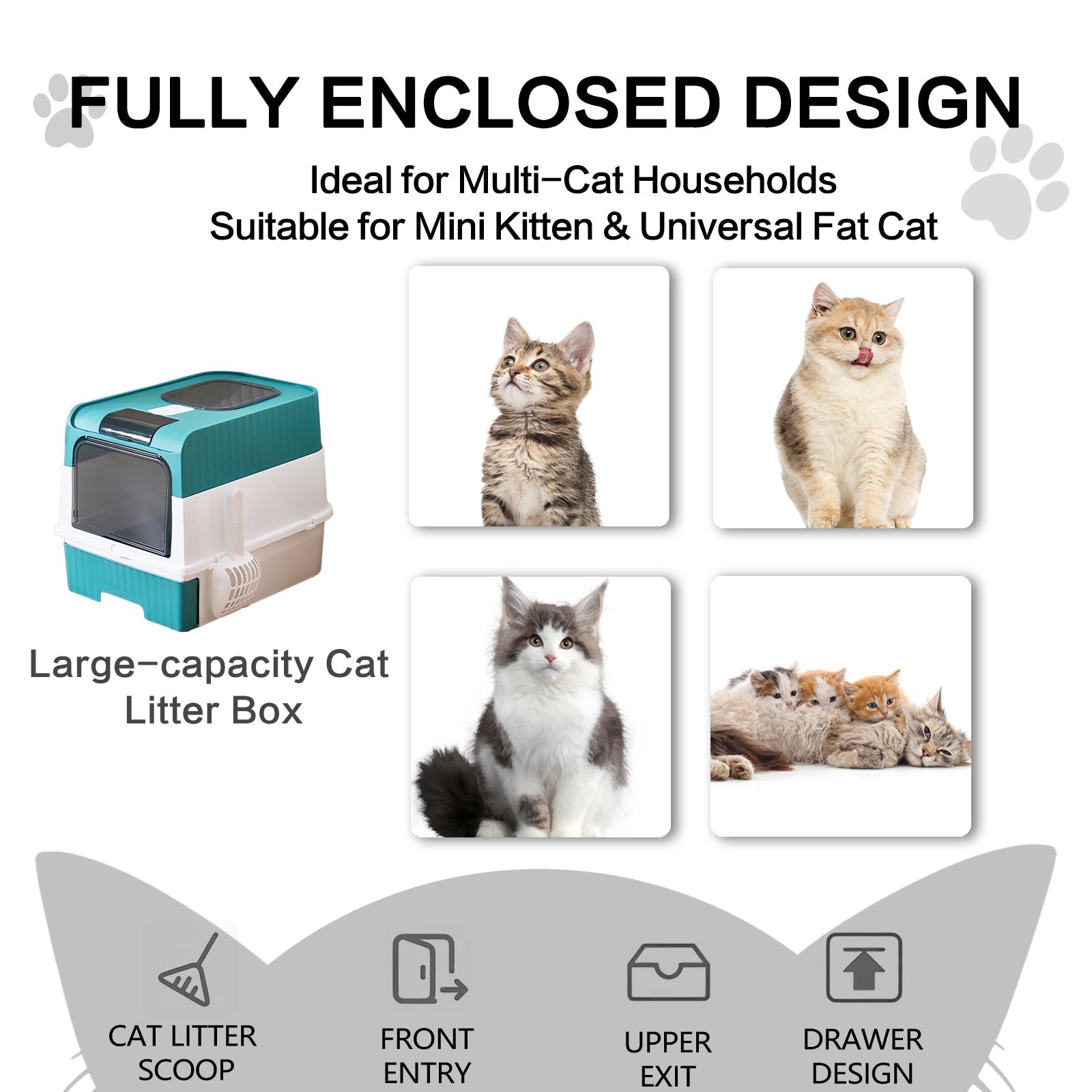 HKM-6428989 Spacious Cat Litter Box with Pull-Out Design - Leak Proof and Odorless for Easy Cleaning