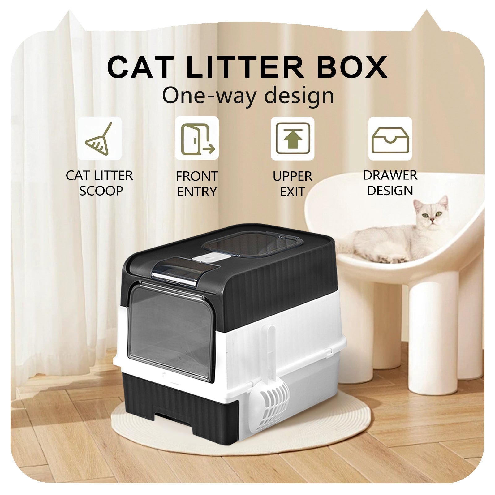 HKM-6428989 Spacious Cat Litter Box with Pull-Out Design - Leak Proof and Odorless for Easy Cleaning