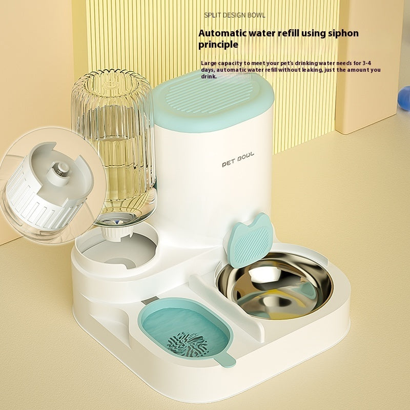 HKM-6429501 Automatic Cat Water Fountain with Integrated Double Stainless Steel Bowls - Available in Multiple Colors