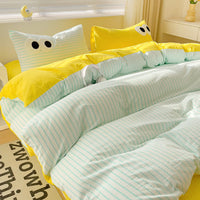HKM-642963 Big Eyes Striped Four-Piece Bedding Set with Duvet Cover, Bed Sheet, and Pillowcases in Various Sizes