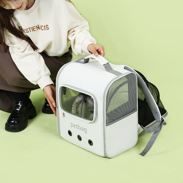 HKM-6429757 Expandable Large Capacity Cat Backpack with Transparent Window in Solid Color Nylon