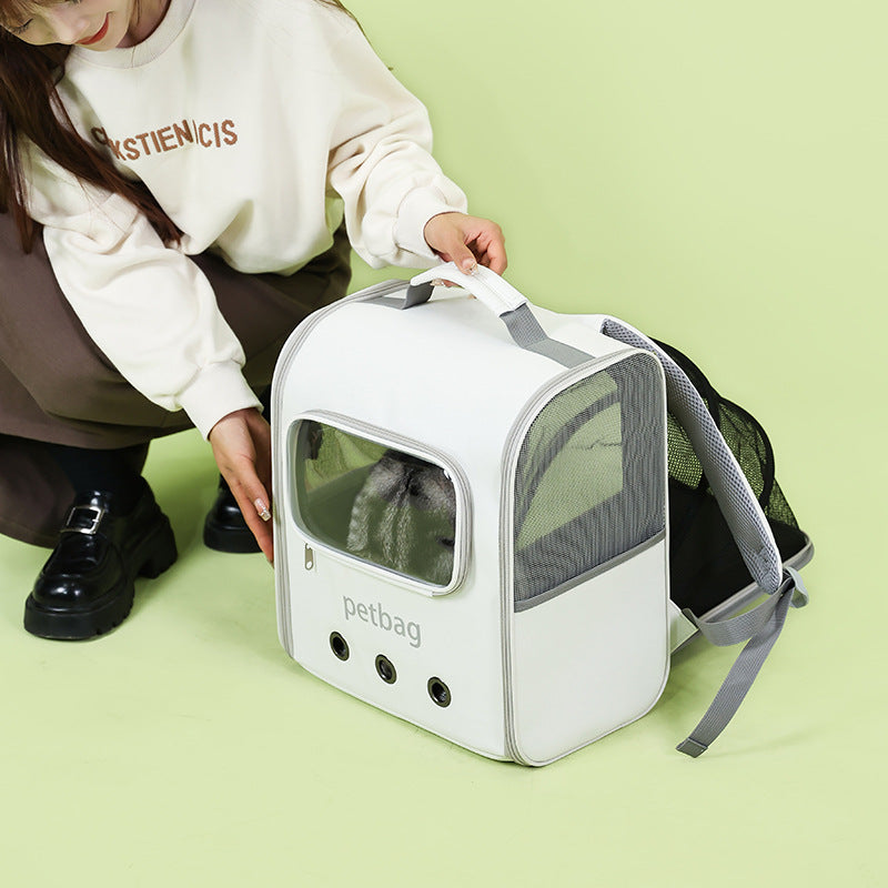 HKM-6429757 Expandable Large Capacity Cat Backpack with Transparent Window in Solid Color Nylon