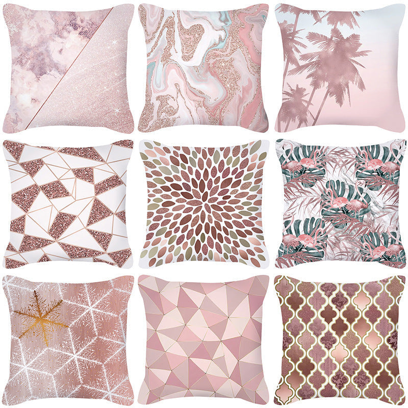 HKM-643027 Nordic Style Rose Gold Pink Geometric Square Cushion Cover - Soft Brushed Cloth, 45x45cm