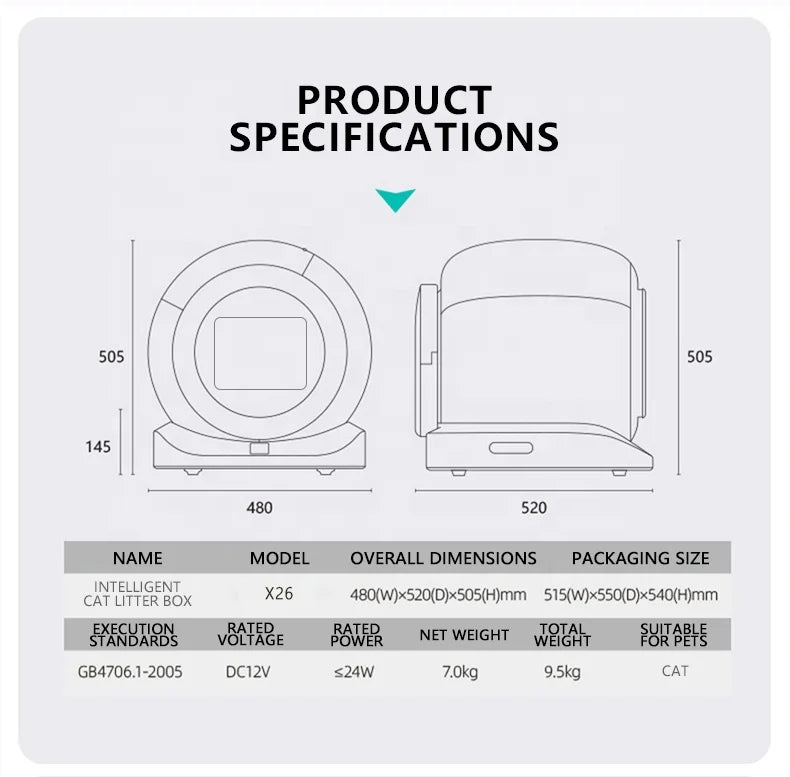 HKM-643091 Smart Self-Cleaning Cat Litter Box with WiFi App Control, Large Capacity, Odor Control, Easy Clean