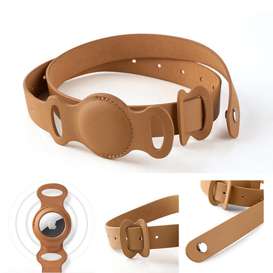 HKM-6431293 Pet Anti-Lost Leather Collar with Silicone Loop Holder for AirTag - Adjustable Size