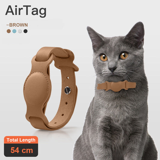 HKM-6431293 Pet Anti-Lost Leather Collar with Silicone Loop Holder for AirTag - Adjustable Size