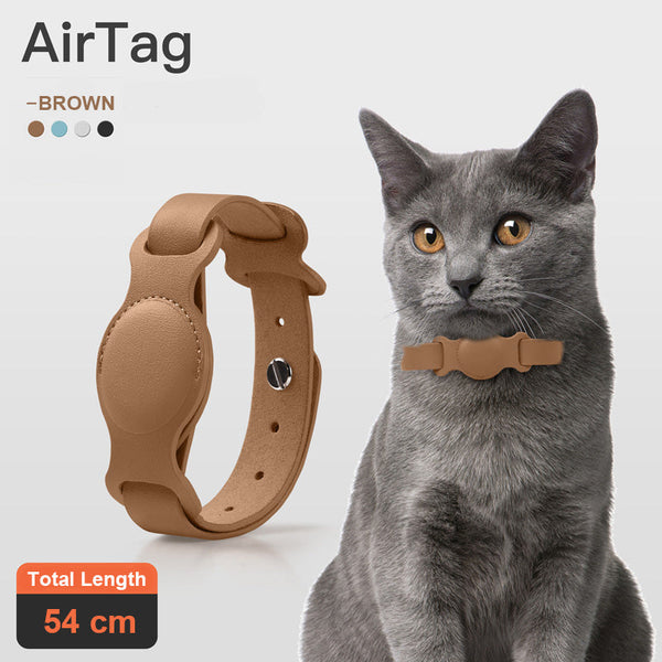 HKM-6431293 Pet Anti-Lost Leather Collar with Silicone Loop Holder for AirTag - Adjustable Size