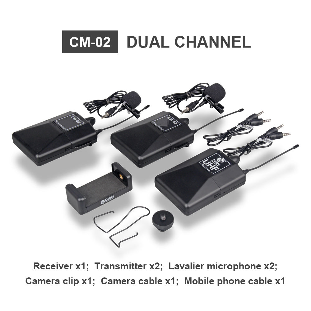 HKM-643155 Wireless Lavalier Microphone System for Cameras with Monitor and Accessories for Interviews and Recordings