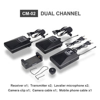 HKM-643155 Wireless Lavalier Microphone System for Cameras with Monitor and Accessories for Interviews and Recordings