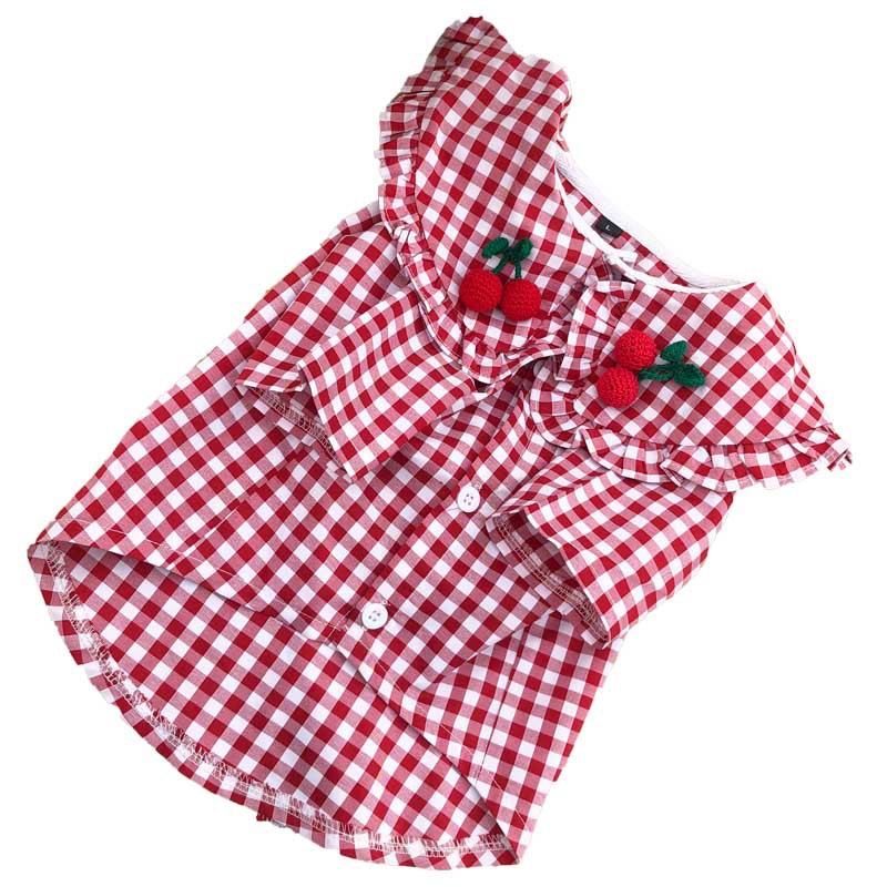 HKM-6431677 Checkered Cotton Summer Shirt for Small Dogs - Casual Outfit in Multiple Sizes