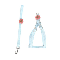 HKM-6433085 Dog Flower Traction Rope with Chest and Back Harness - Pink and Blue Options, Polyester Material