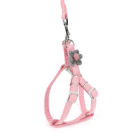 HKM-6433085 Dog Flower Traction Rope with Chest and Back Harness - Pink and Blue Options, Polyester Material