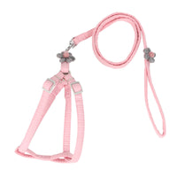 HKM-6433085 Dog Flower Traction Rope with Chest and Back Harness - Pink and Blue Options, Polyester Material