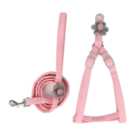 HKM-6433085 Dog Flower Traction Rope with Chest and Back Harness - Pink and Blue Options, Polyester Material