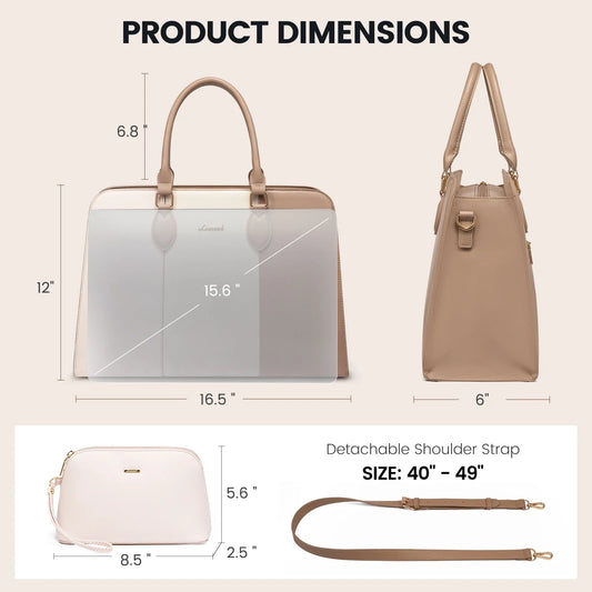 HKM-643347 Stylish 15.6 Inch Waterproof Laptop Tote Bag for Women - Versatile Work Handbag with Leather Briefcase Design