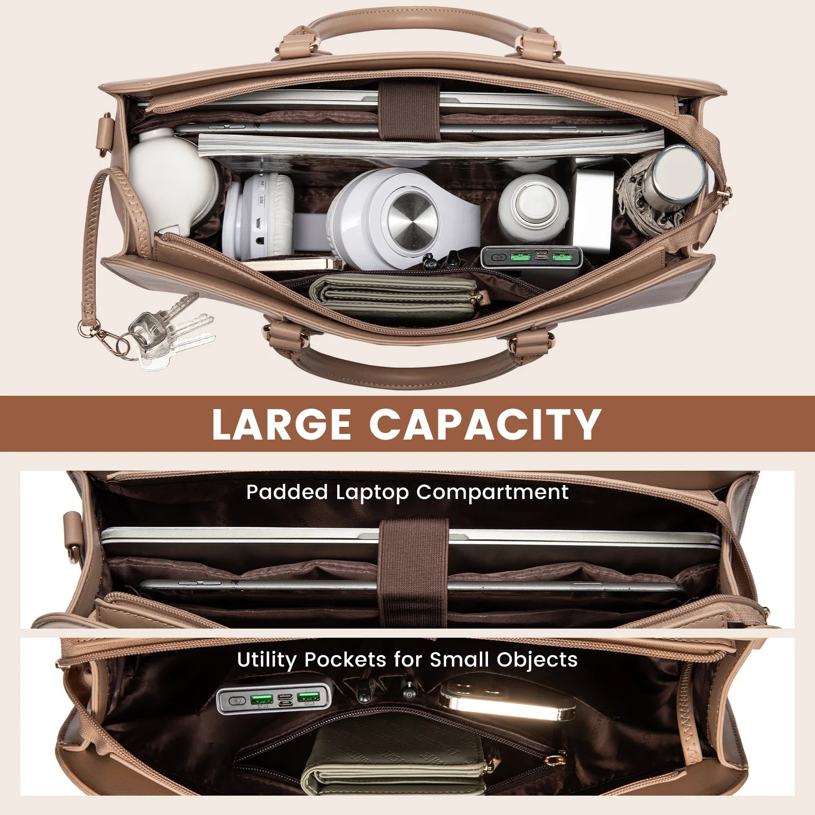 HKM-643347 Stylish 15.6 Inch Waterproof Laptop Tote Bag for Women - Versatile Work Handbag with Leather Briefcase Design