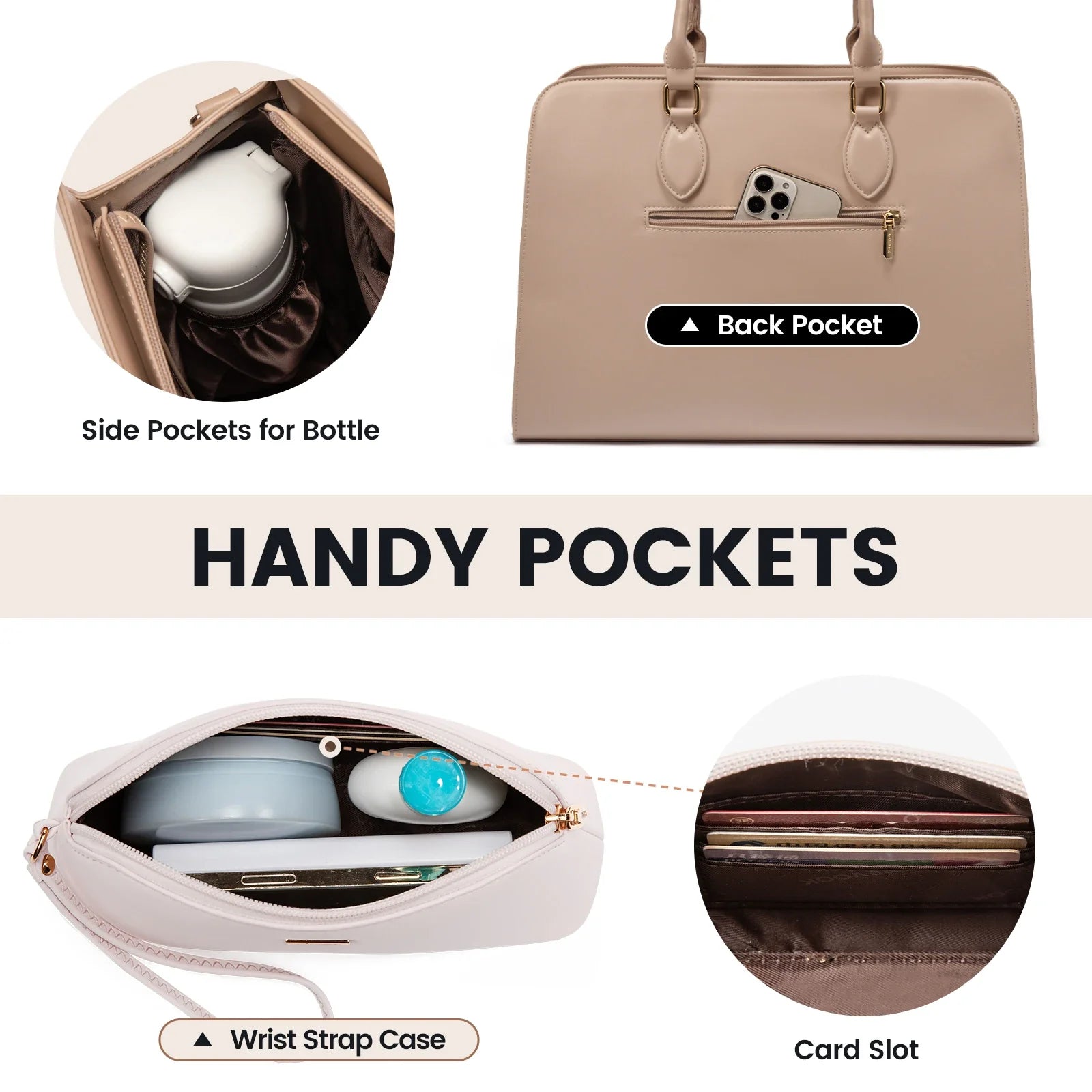 HKM-643347 Stylish 15.6 Inch Waterproof Laptop Tote Bag for Women - Versatile Work Handbag with Leather Briefcase Design