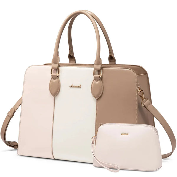 HKM-643347 Stylish 15.6 Inch Waterproof Laptop Tote Bag for Women - Versatile Work Handbag with Leather Briefcase Design