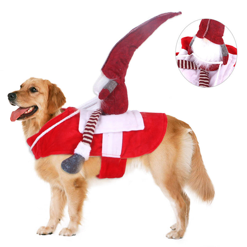 HKM-643411 Santa Claus Horse Riding Christmas Outfit for Pets - Flannel Costume with Velcro Closure